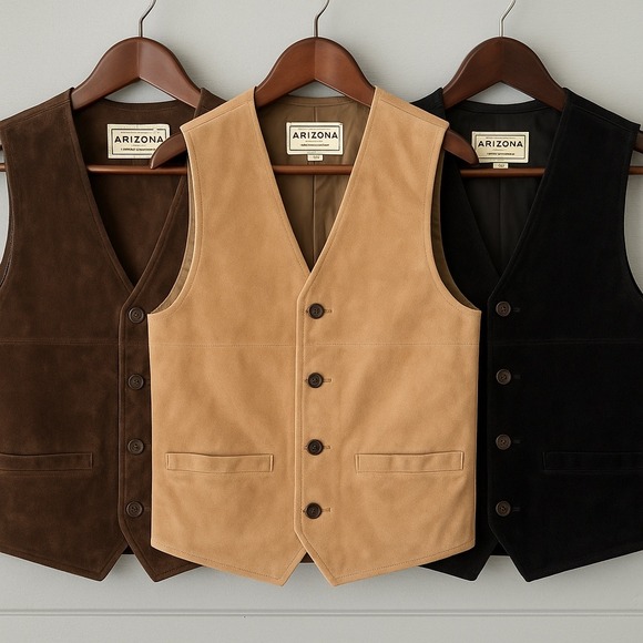 Lot of 3 Vintage 90s Suede Leather Vests Western Small Brown Tan Black Y2K Indie